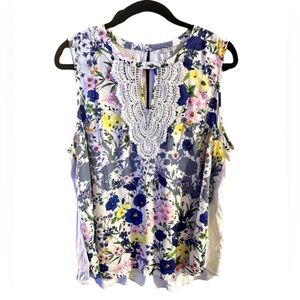 Daniel Rainn Women’s Floral Crochet Lace Trimmed Sleeveless Tank Blouse